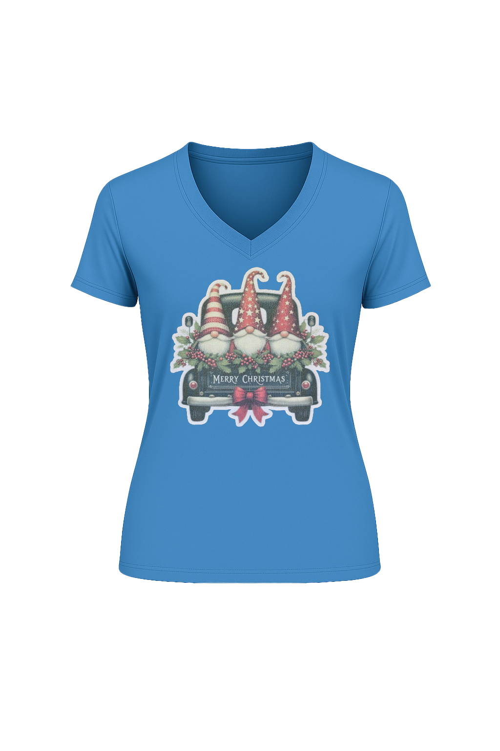 Glitter Gnome For The Holidays Short Sleeve V-Neck Tee