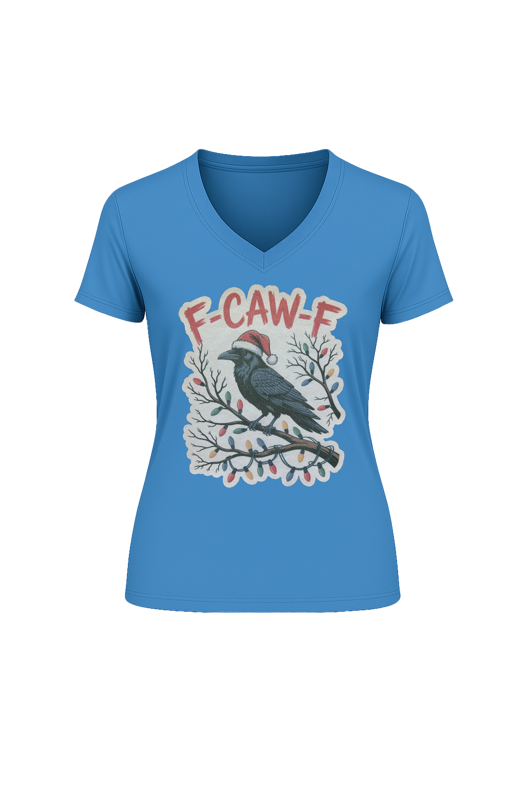 Glitter Christmas Crow Short Sleeve V-Neck Tee