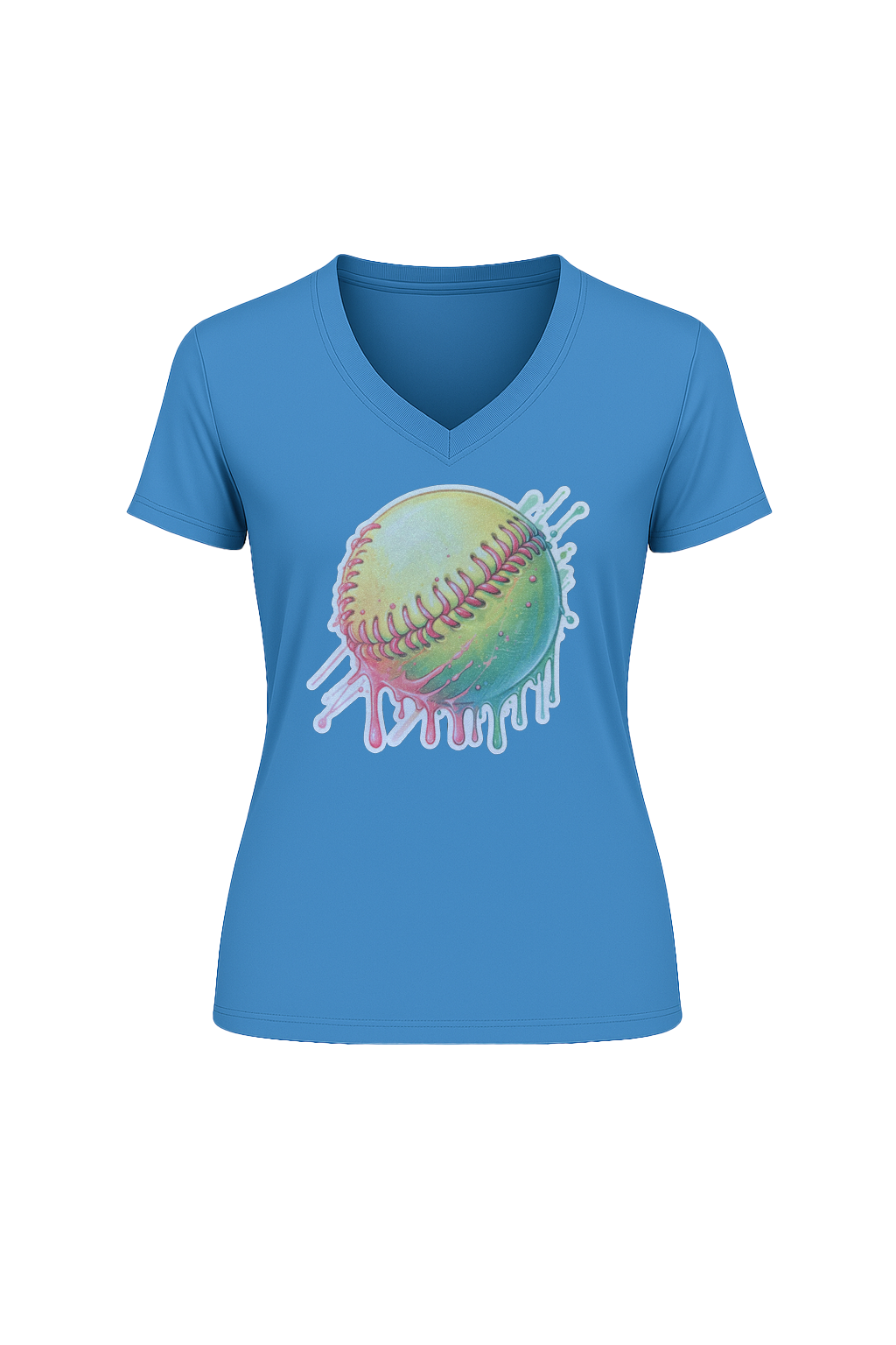 Glitter Softball Drip Short Sleeve V-Neck Tee