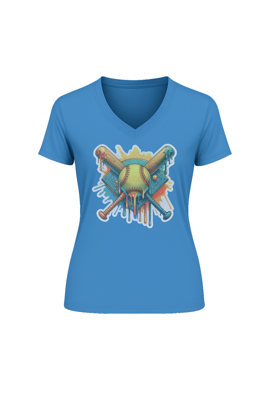 Glitter Teal Shield Short Sleeve V-Neck Tee