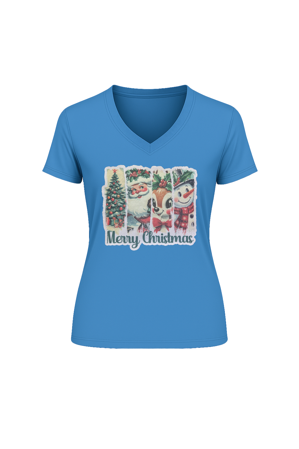 Glitter Christmas Collage Short Sleeve V-Neck Tee