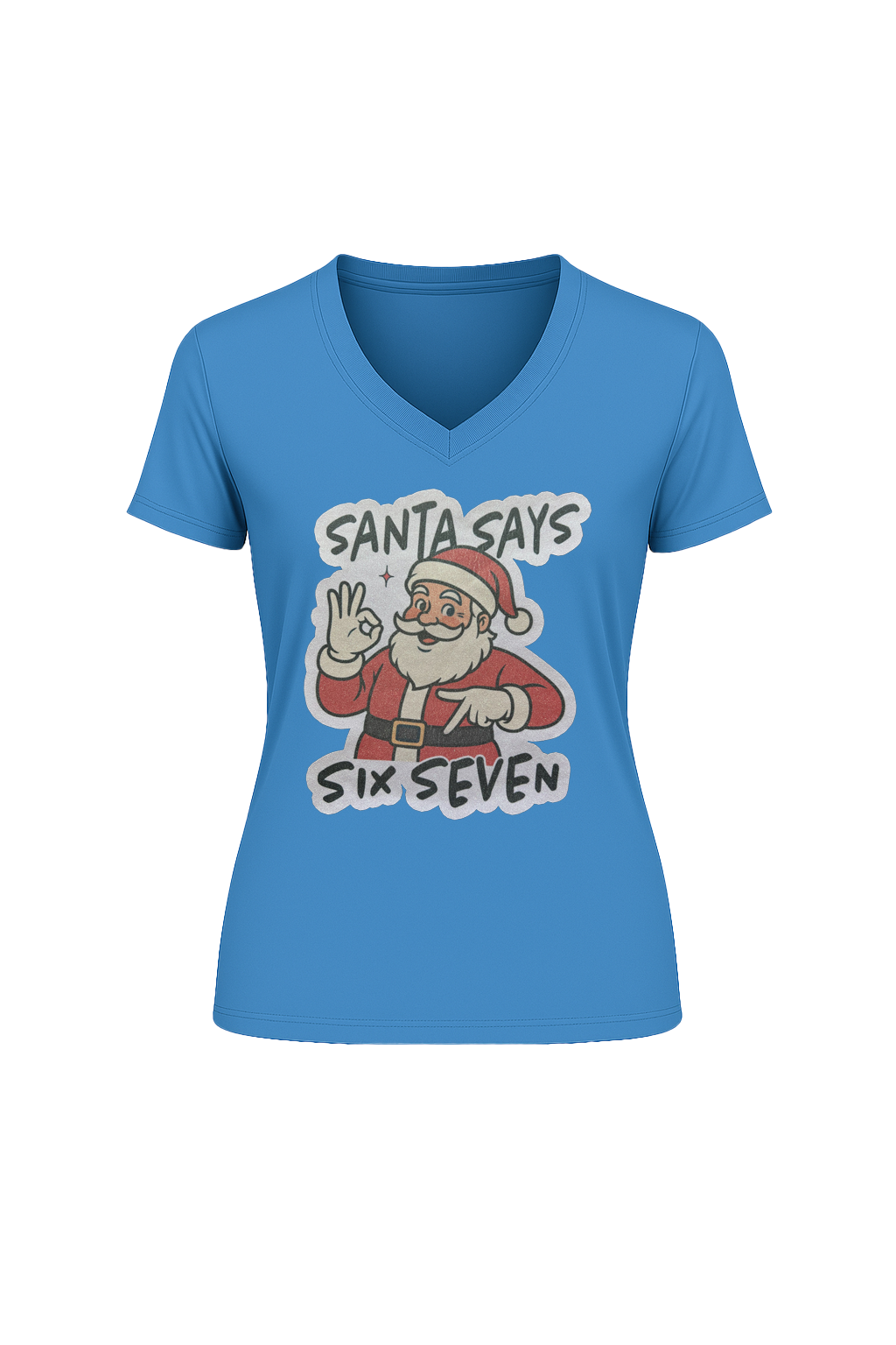 Glitter Santa Says Six Seven Short Sleeve V-Neck Tee