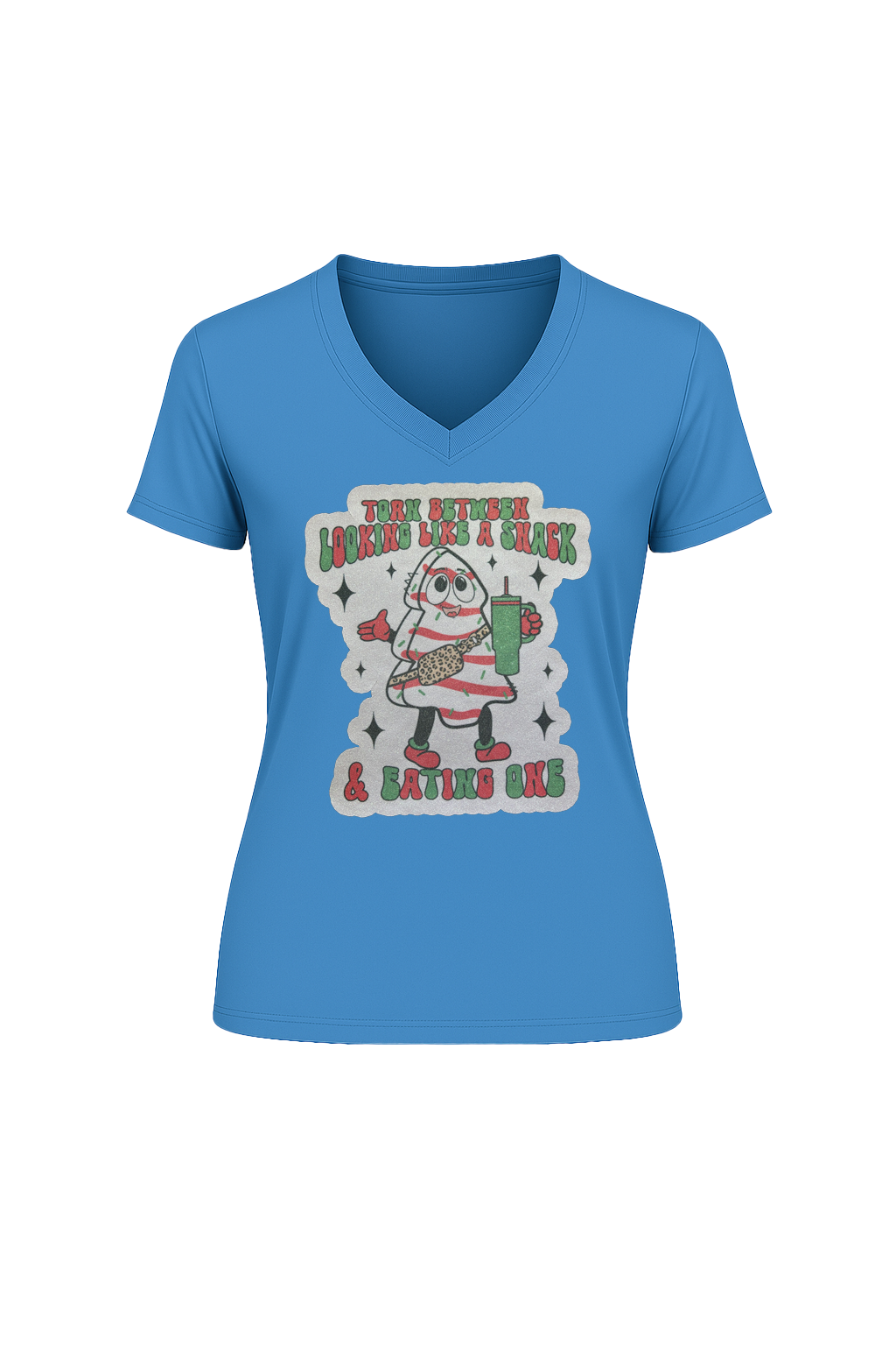 Glitter Christmas Snack Short Sleeve V-Neck Tee