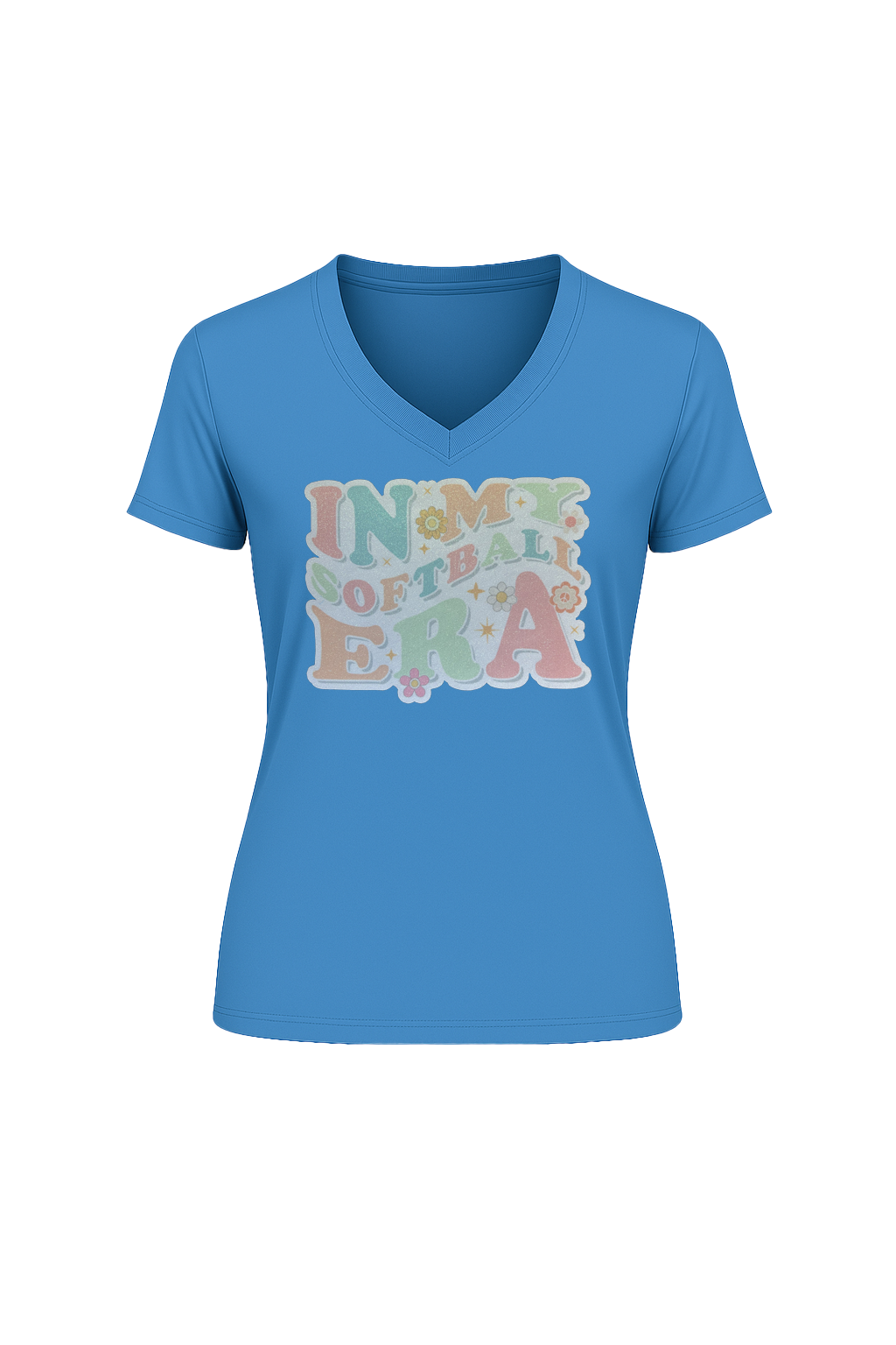 Glitter Softball Era Short Sleeve V-Neck Tee