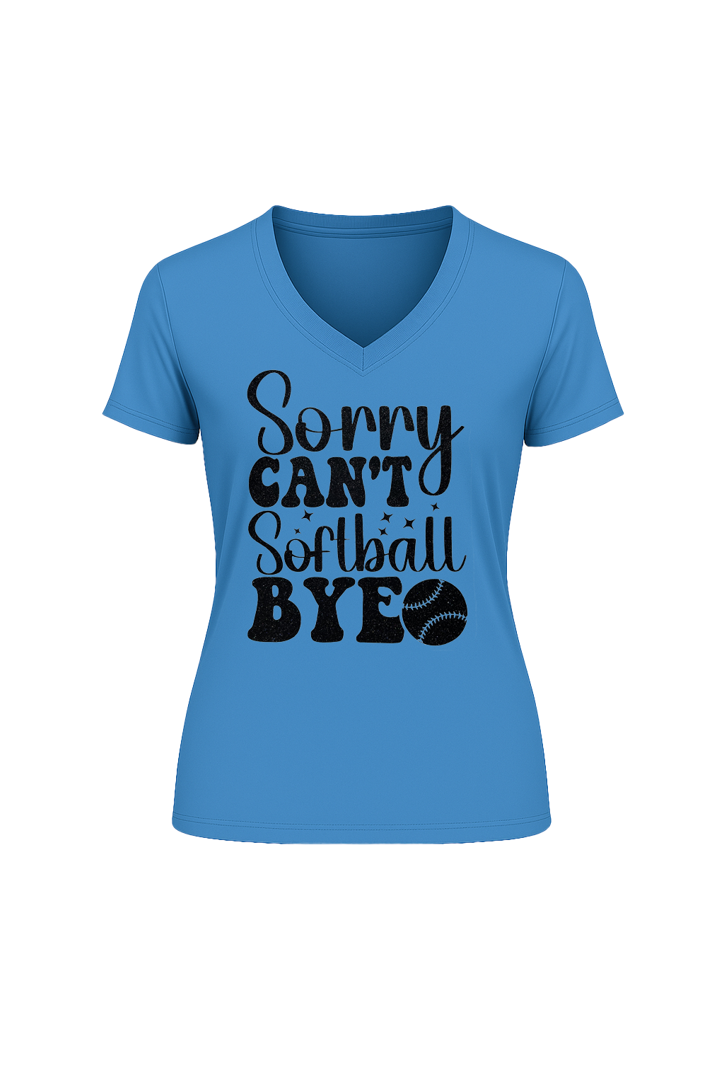 Glitter Sorry Can't Softball Bye Short Sleeve V-Neck Tee