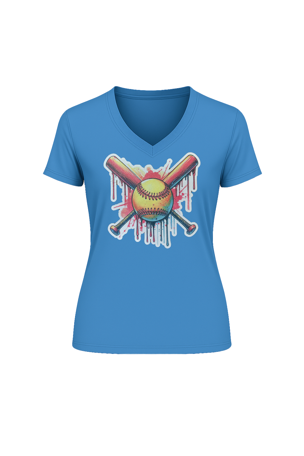 Glitter Red Drip Bats Short Sleeve V-Neck Tee