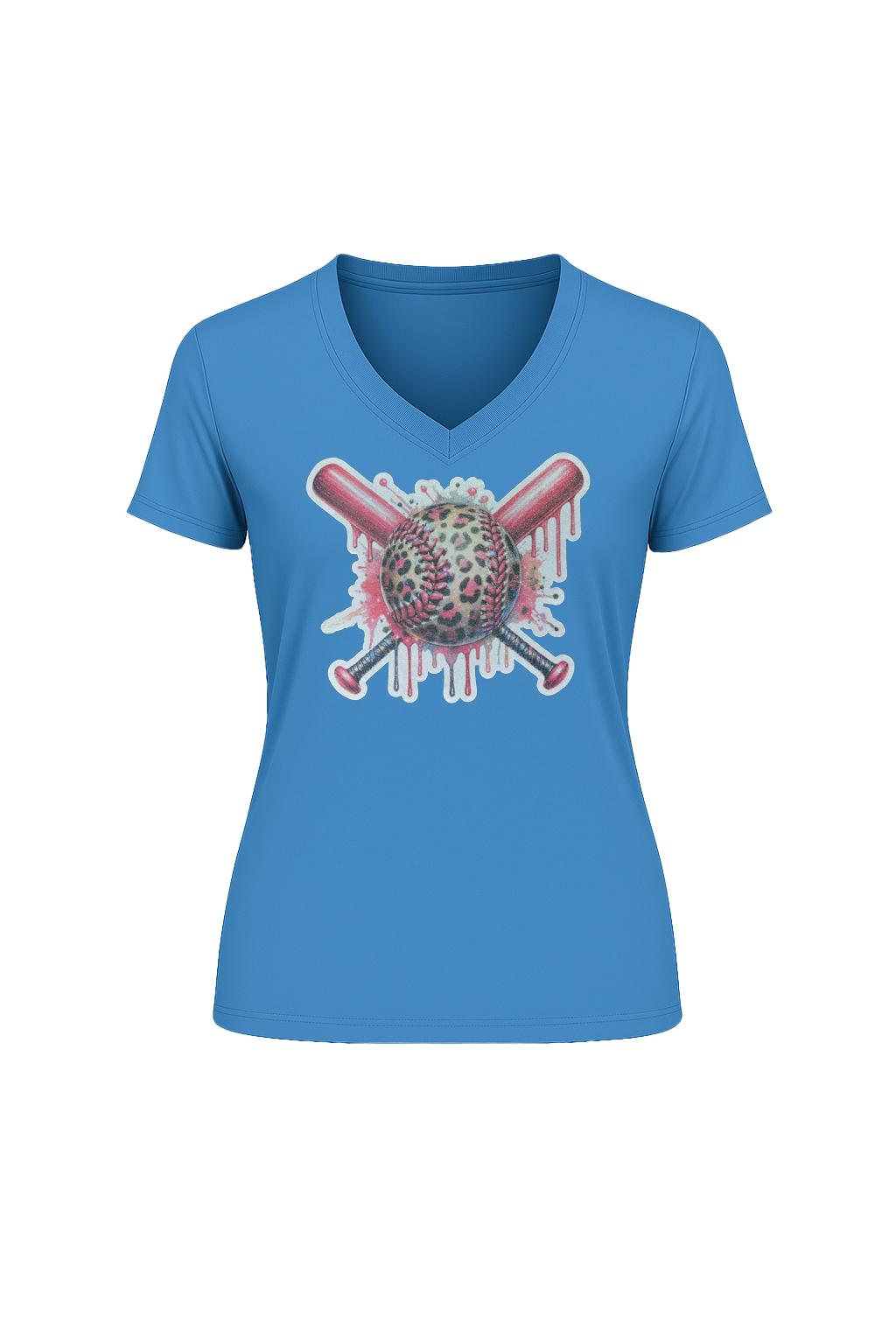 Glitter Leopard Drip Short Sleeve V-Neck Tee