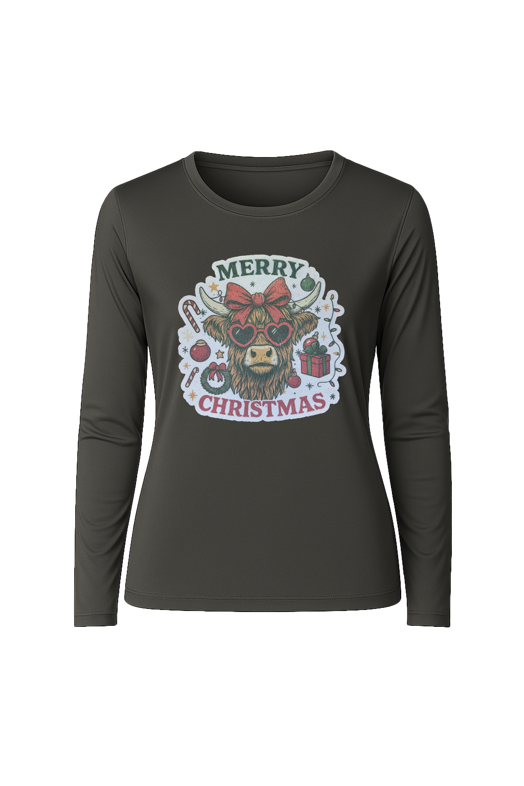 Glitter Christmas Cow Long Sleeve Tee UPF 50