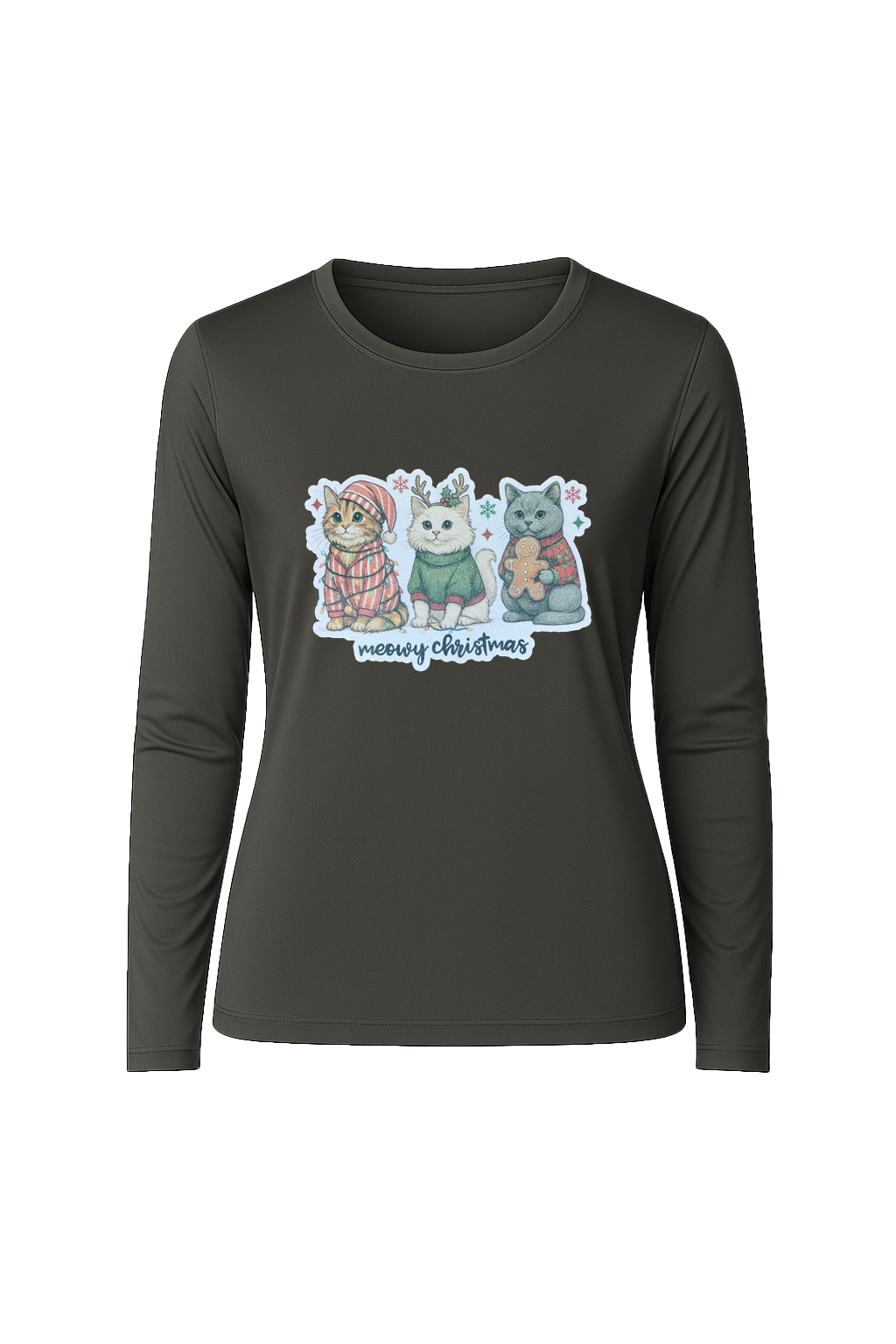 Glitter Christmas Cats Long Sleeve Tee UPF 50