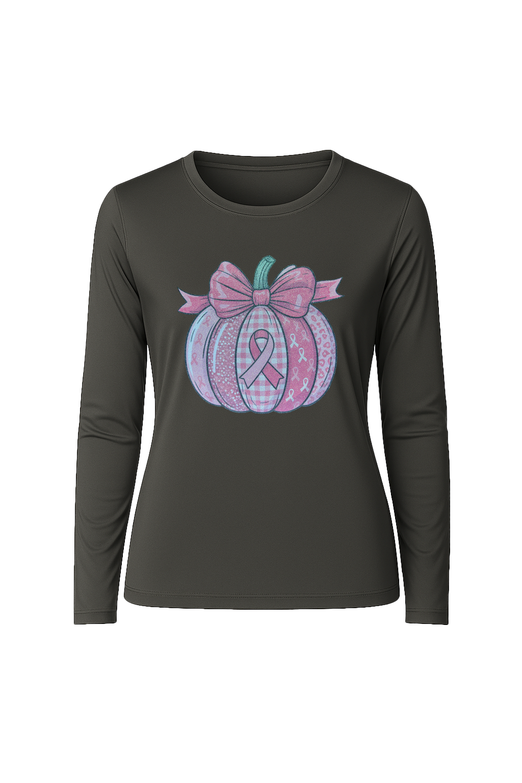 Glitter Breast Cancer Pumpkin Long Sleeve Tee UPF 50