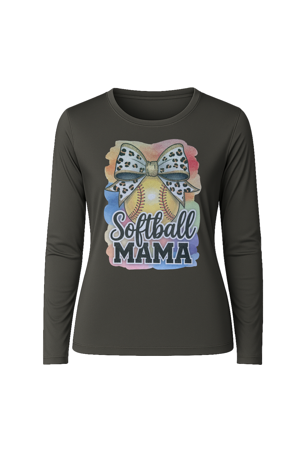 Glitter Watercolor Softball Mama Long Sleeve Tee UPF 50