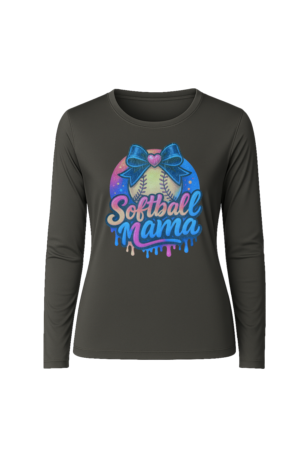 Glitter Softball Mama Drip Long Sleeve Tee UPF 50