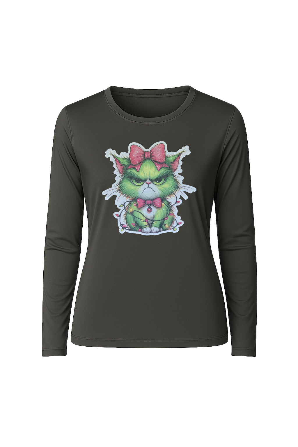 Glitter Grump Green Cat Long Sleeve Tee UPF 50