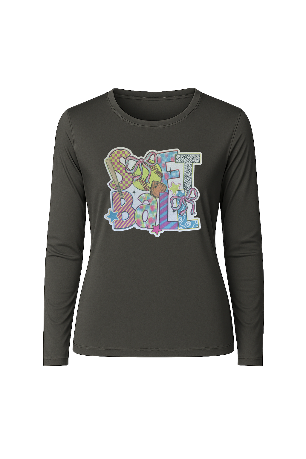 Glitter Softball Collage Long Sleeve Tee UPF 50