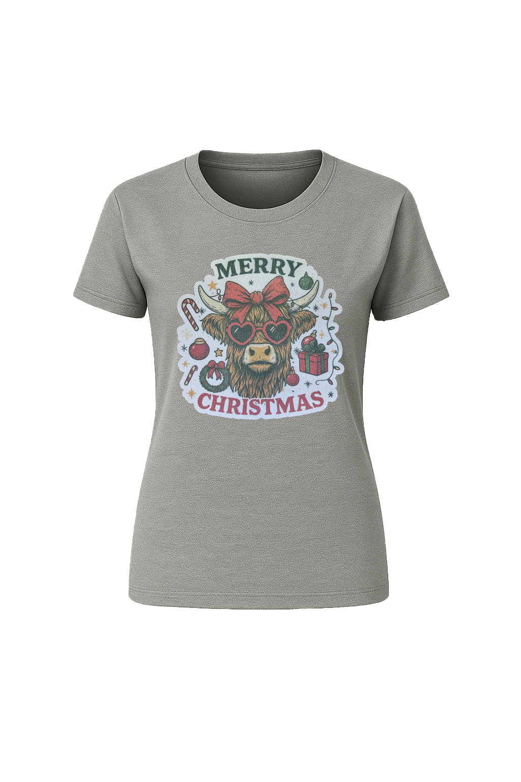 Glitter Christmas Cow Short Sleeve Tee