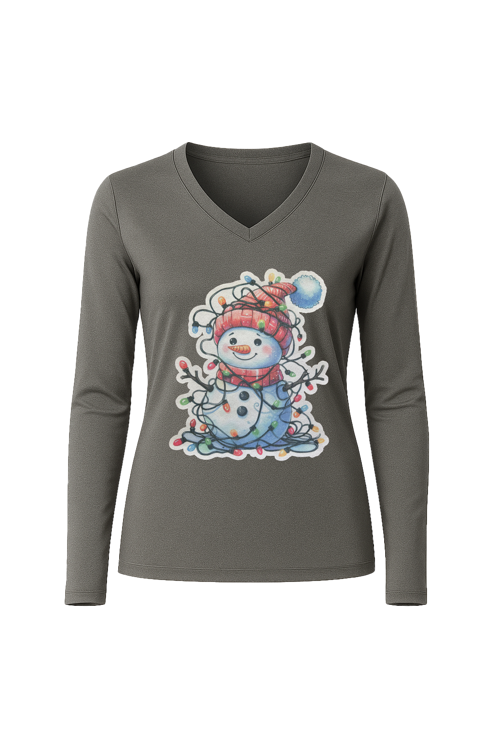 Glitter Tangled Snowman Long Sleeve V-Neck Tee