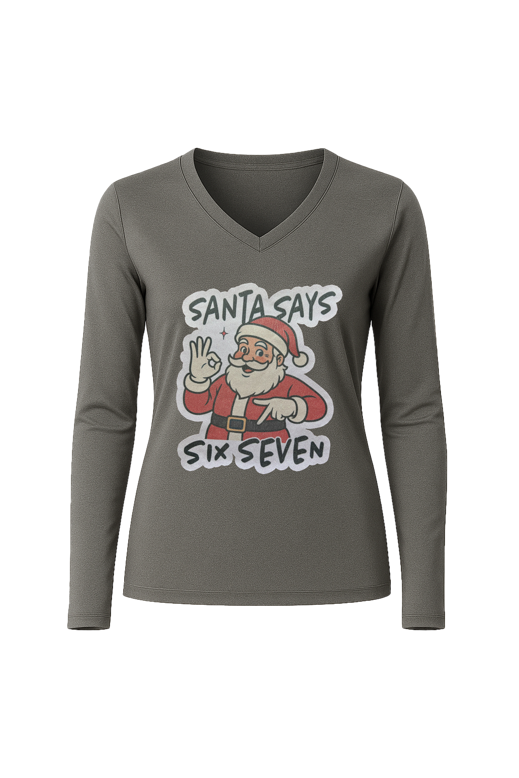 Glitter Santa Says Six Seven Long Sleeve V-Neck Tee