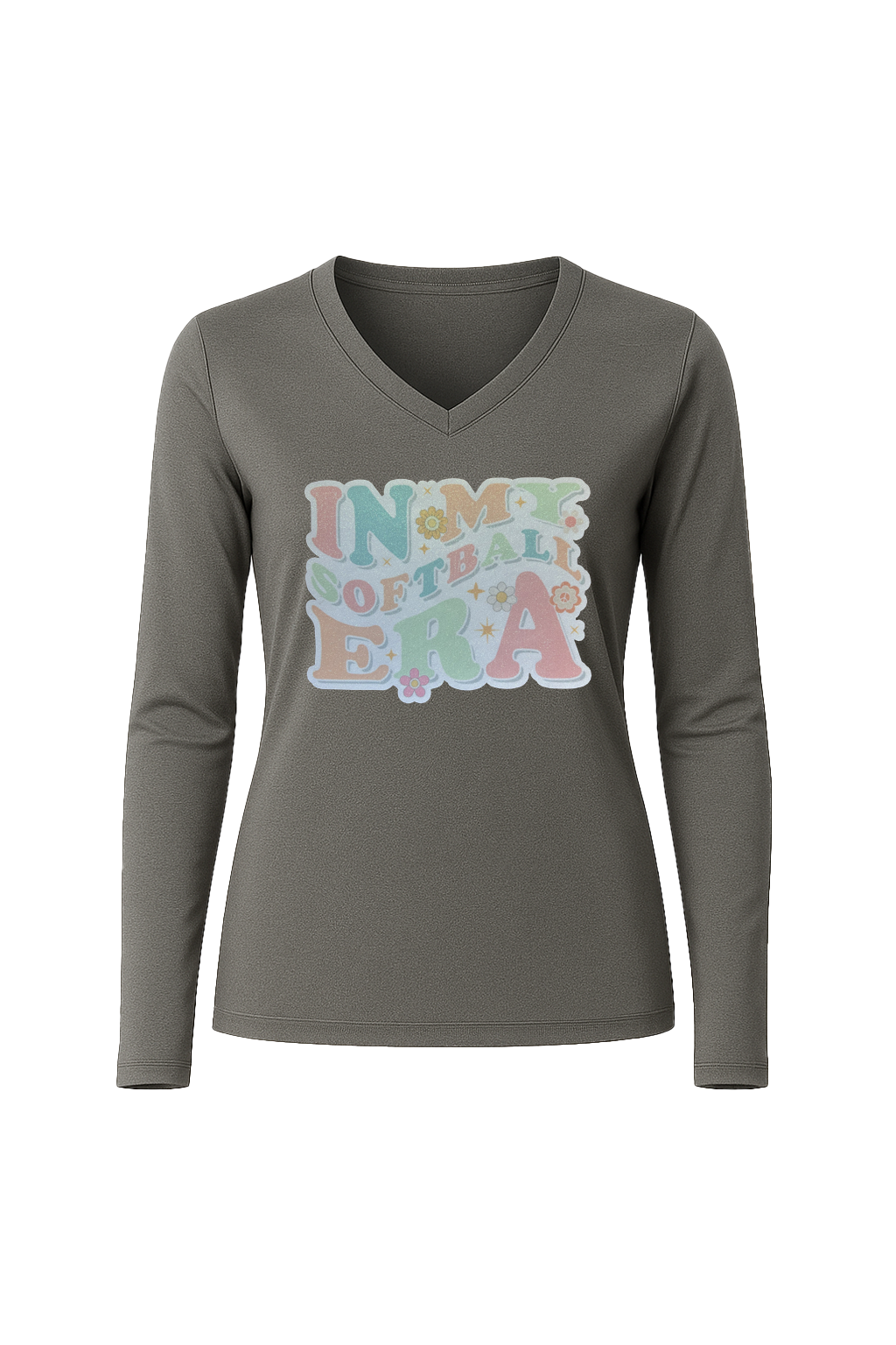 Glitter Softball Era Long Sleeve V-Neck Tee