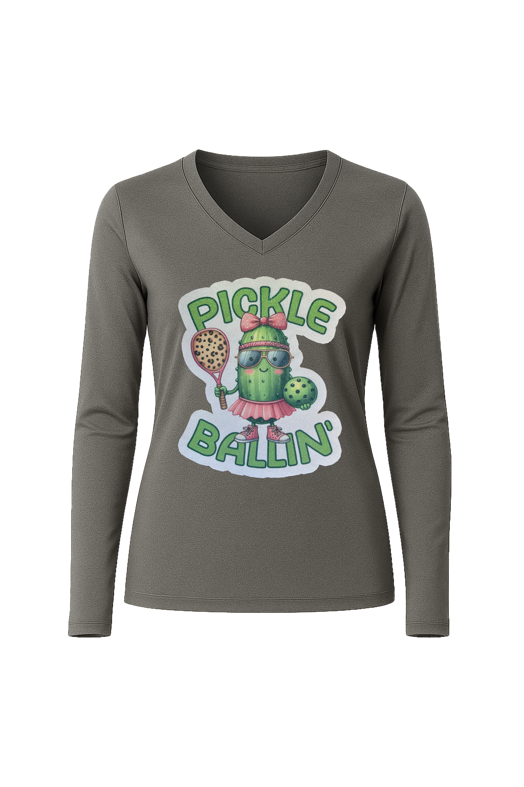 Glitter Pickle Ballin Long Sleeve V-Neck Tee