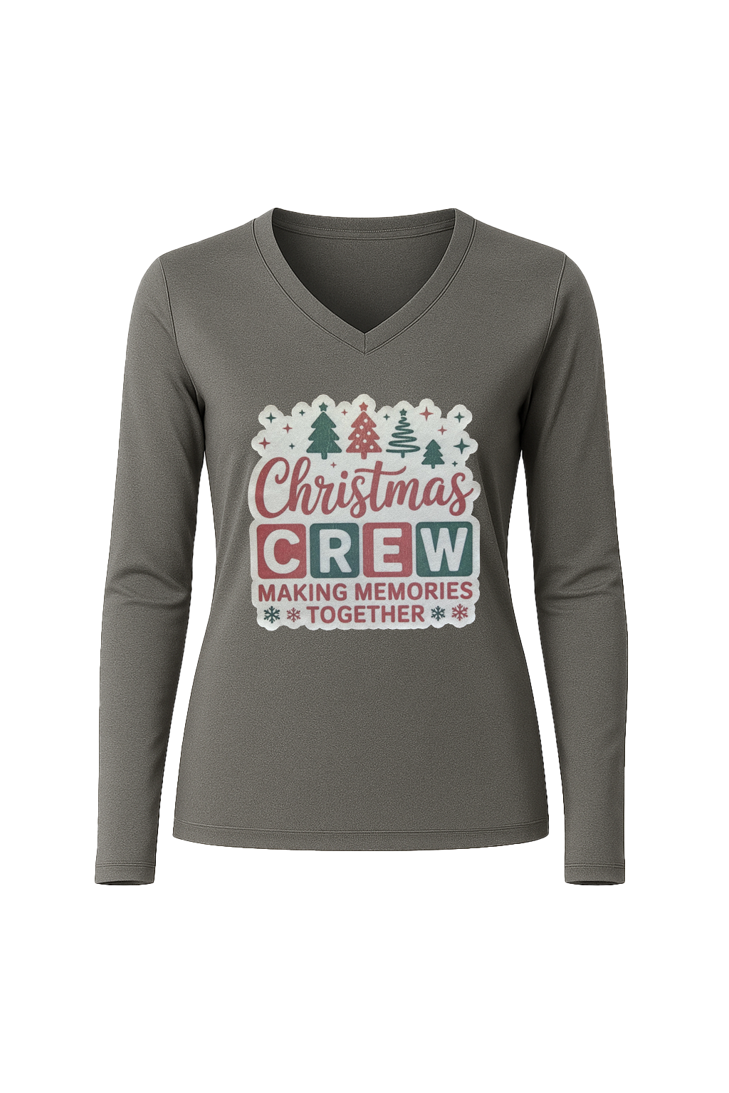 Glitter Christmas Crew Long Sleeve V-Neck Tee