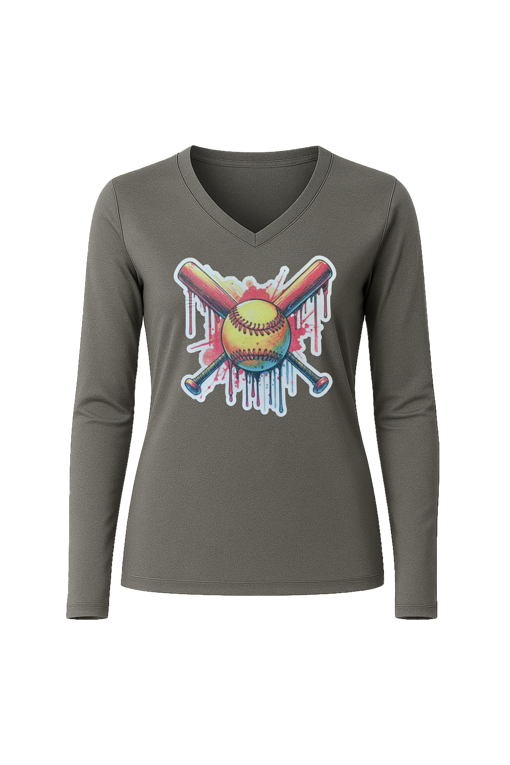 Glitter Red Drip Bats Long Sleeve V-Neck Tee