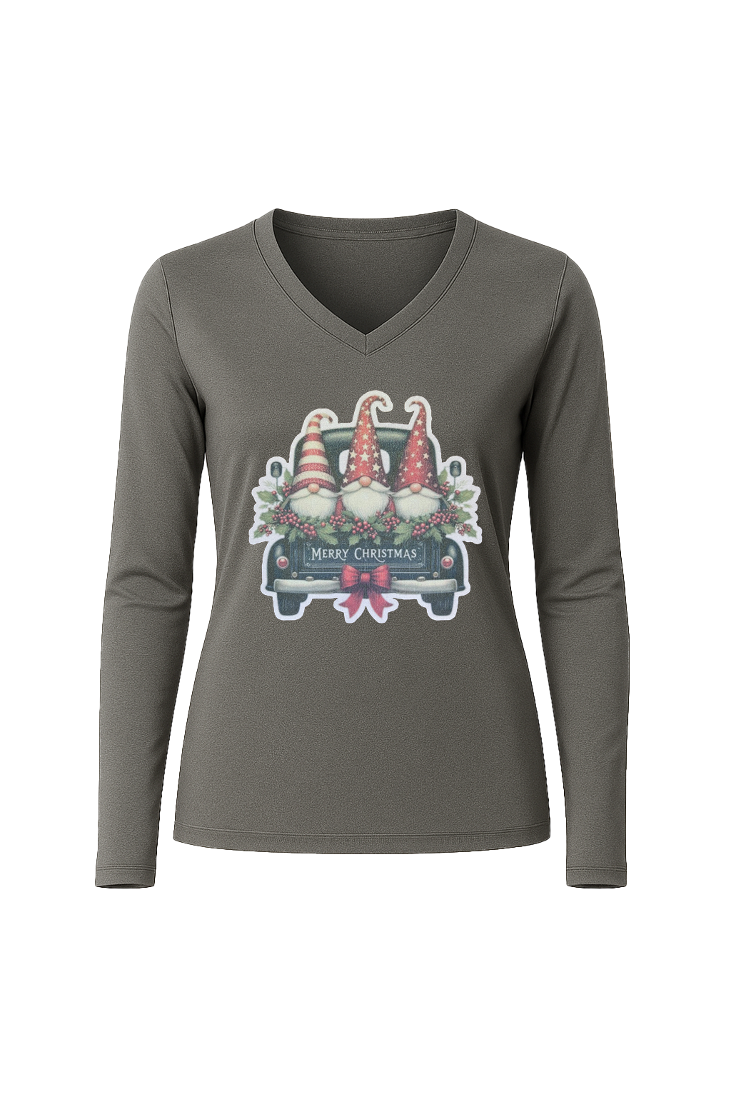Glitter Gnome For The Holidays Long Sleeve V-Neck Tee