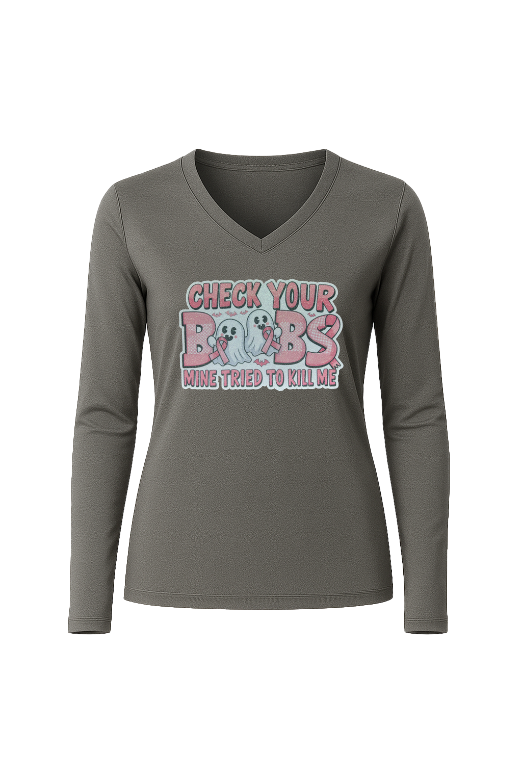 Glitter Check Your Boobs Long Sleeve V-Neck Tee