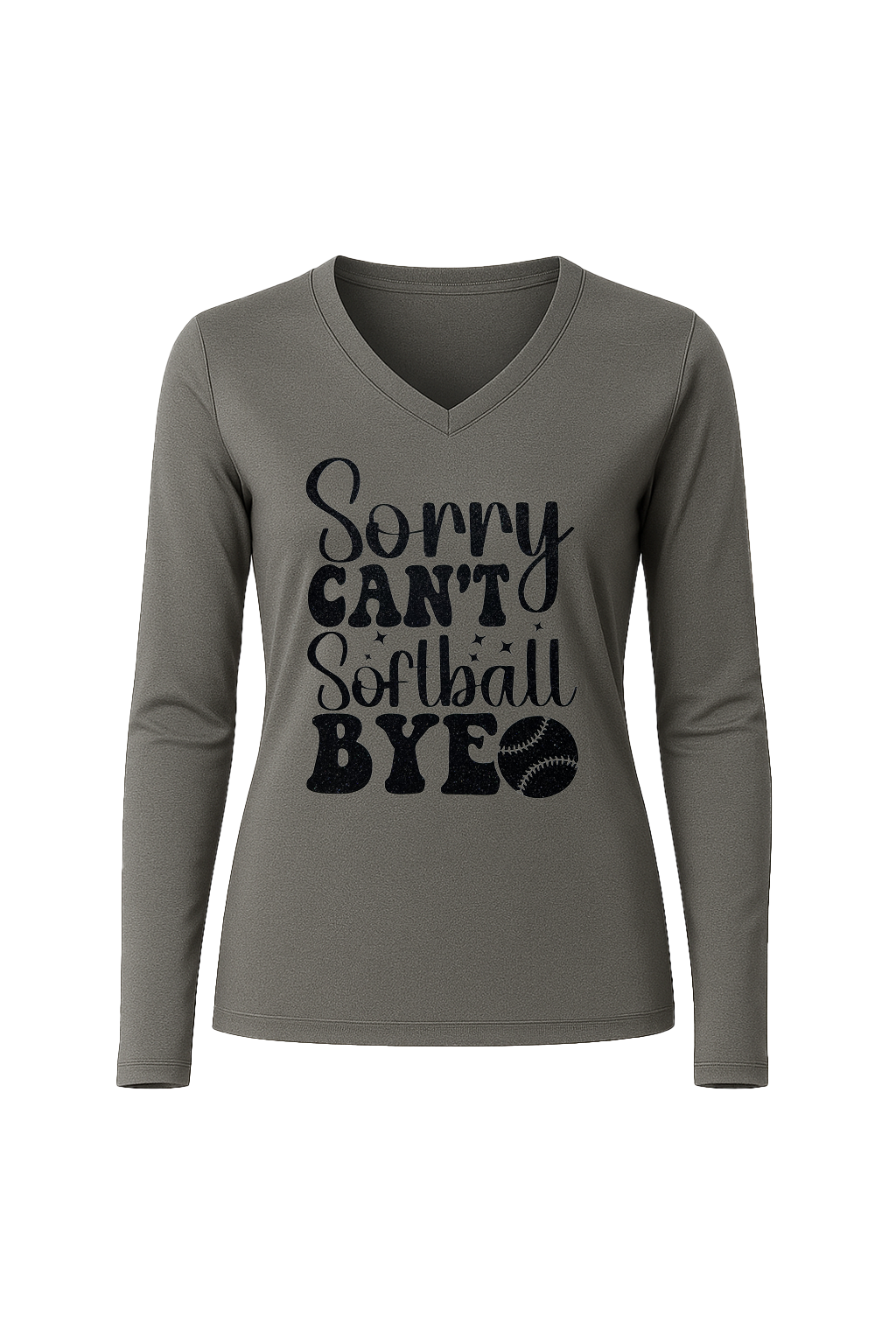 Glitter Sorry Can't Softball Bye Long Sleeve V-Neck Tee