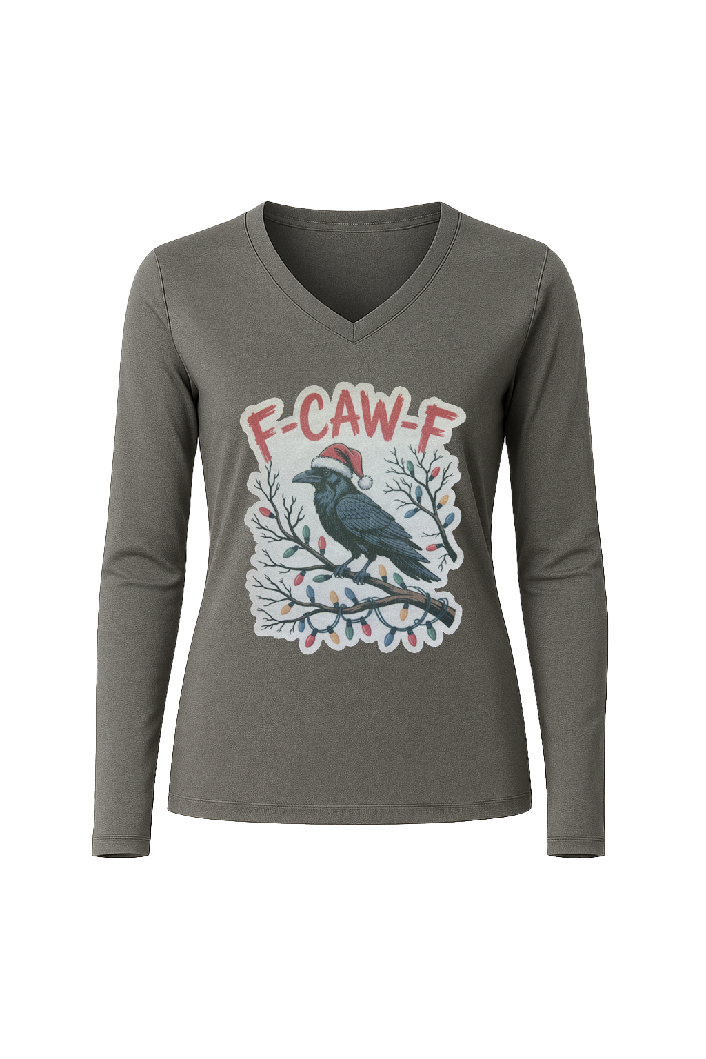 Glitter Christmas Crow Long Sleeve V-Neck Tee