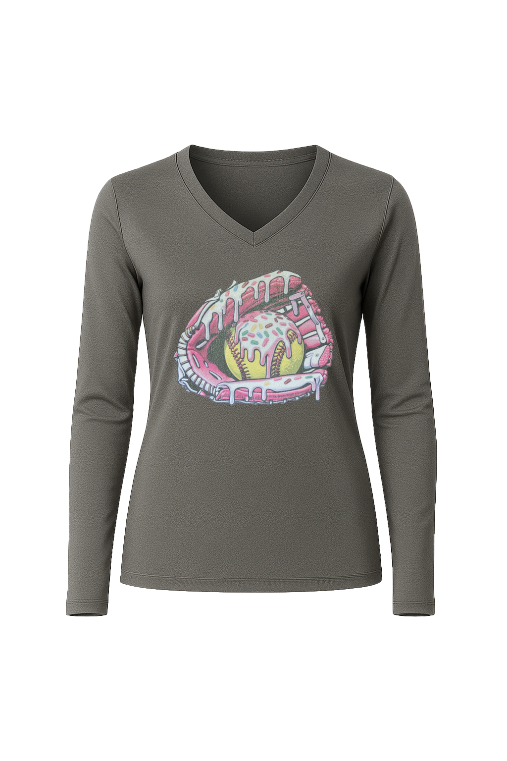 Glitter Softball Sundae Long Sleeve V-Neck Tee