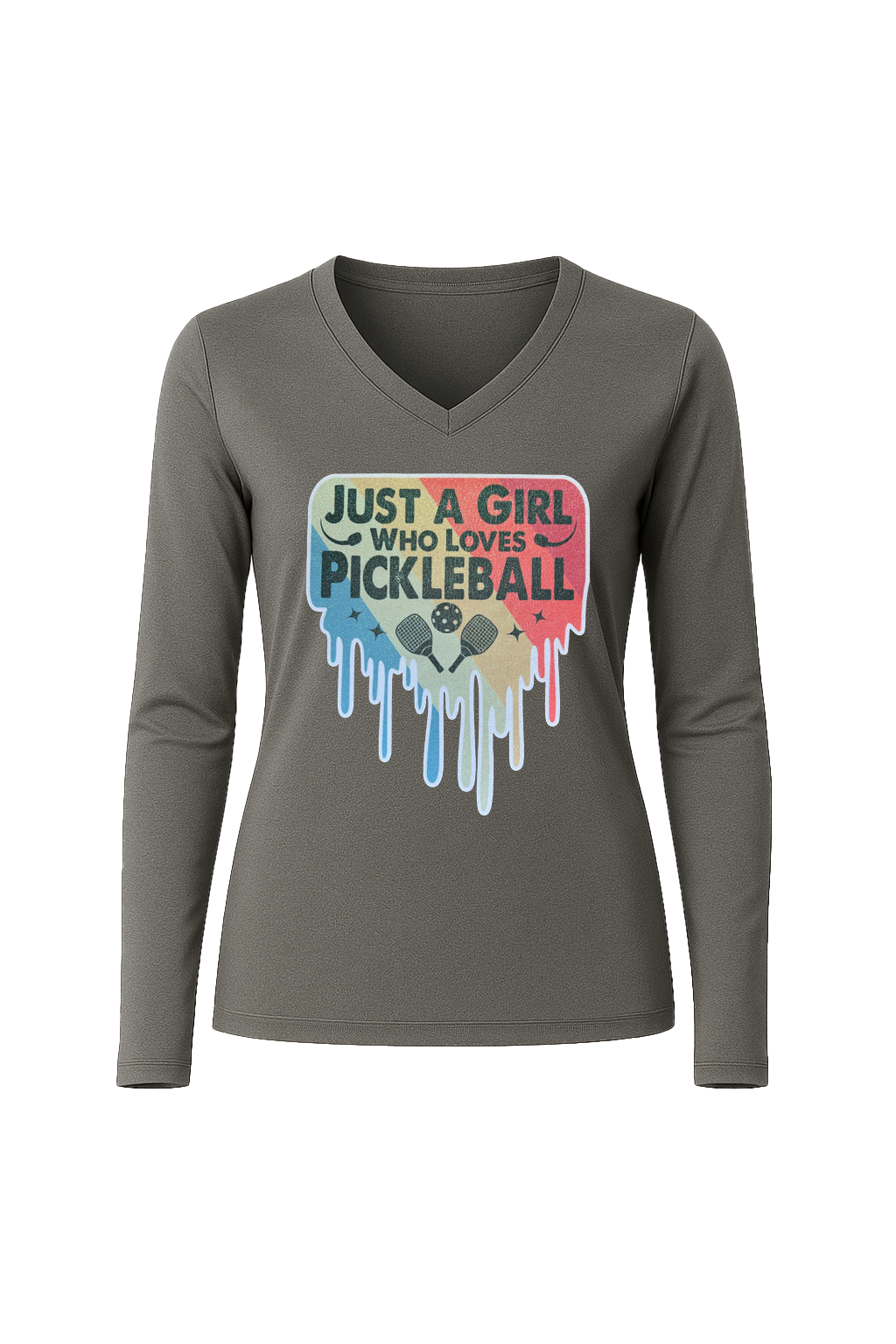 Glitter Girl Loves Pickleball Long Sleeve V-Neck Tee