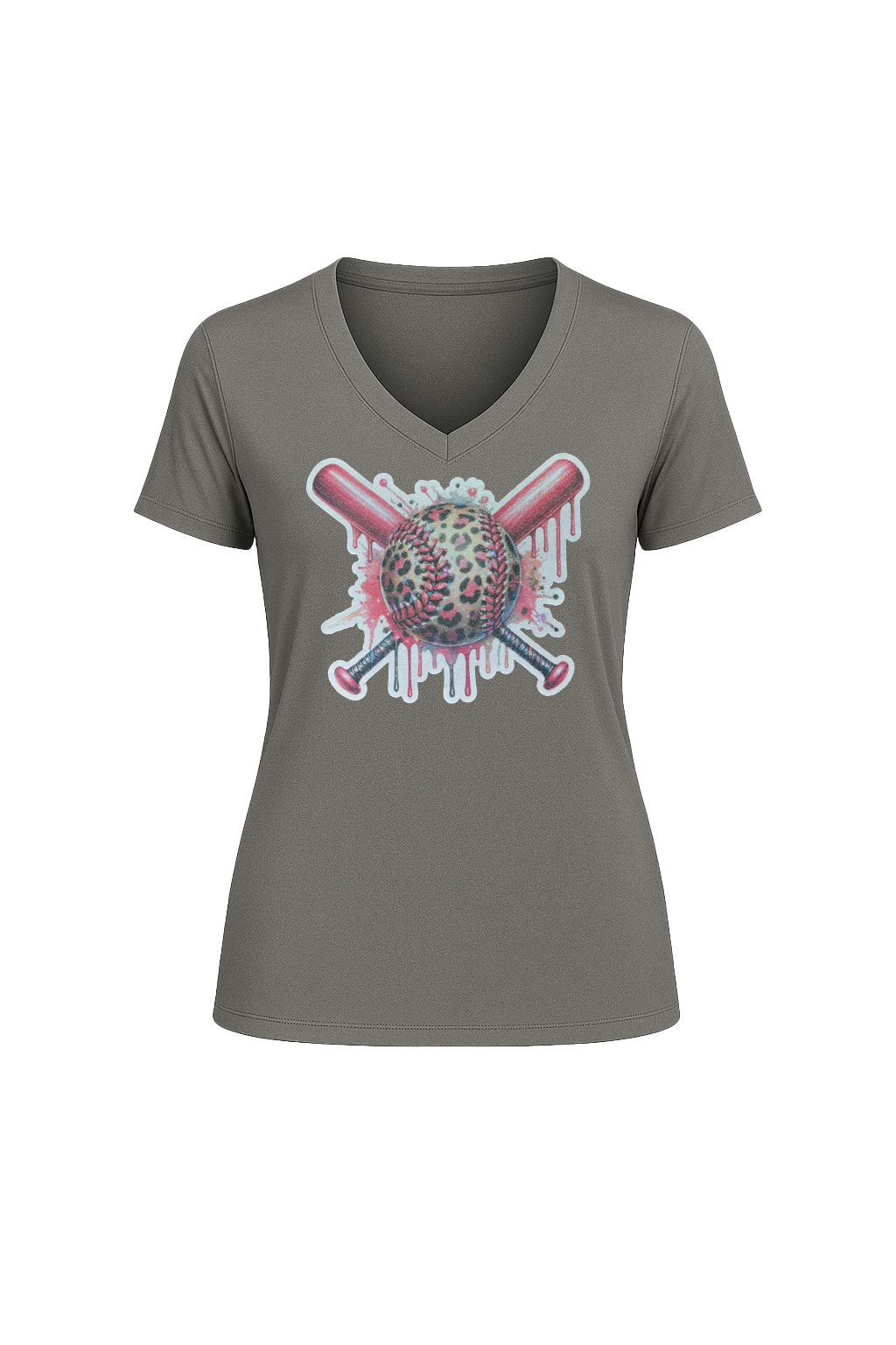 Glitter Leopard Drip Short Sleeve V-Neck Tee