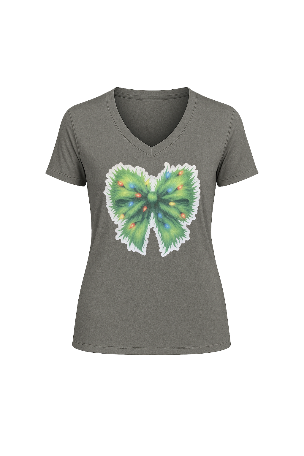 Glitter Evergreen Bow Short Sleeve V-Neck Tee