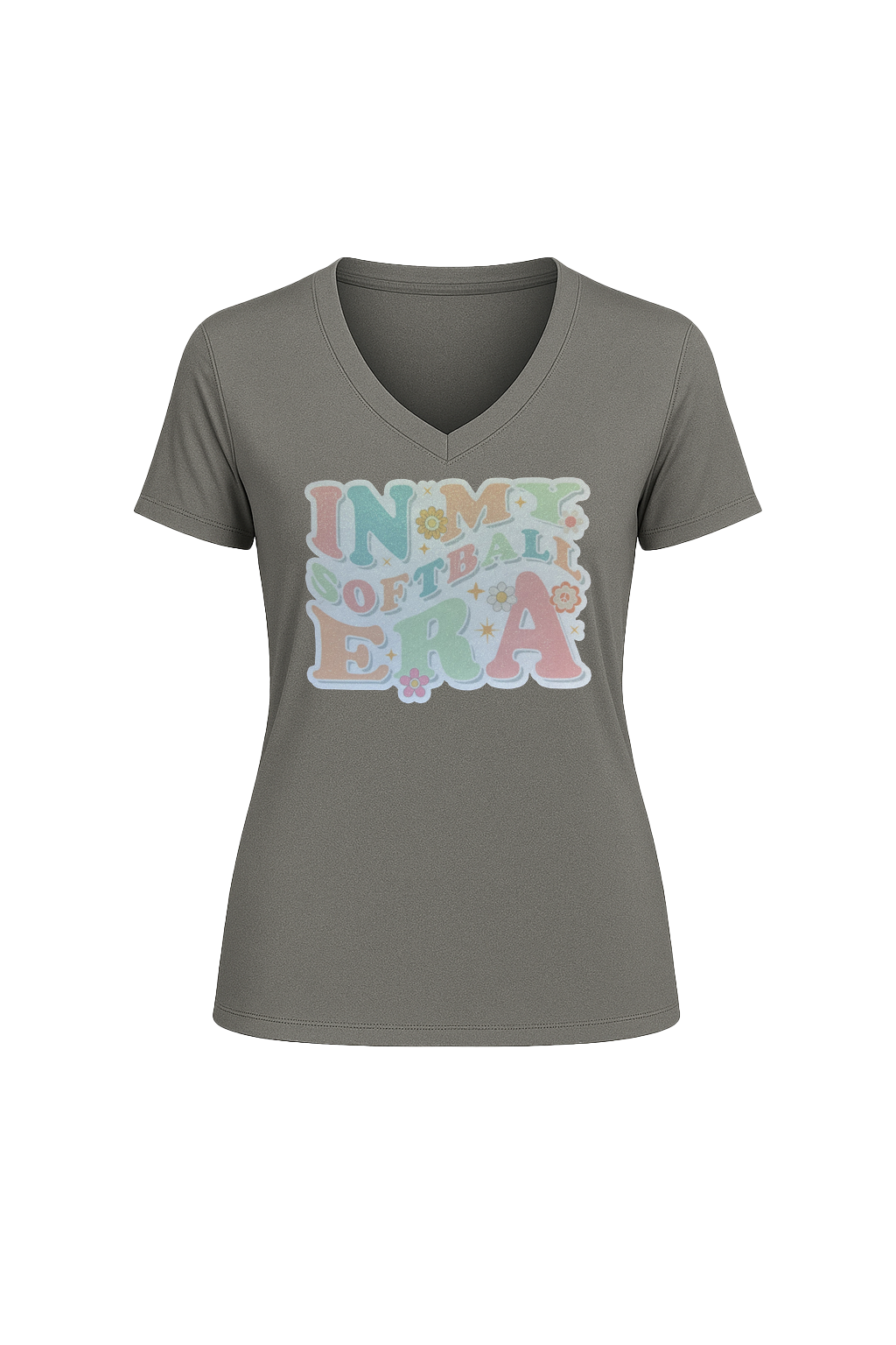 Glitter Softball Era Short Sleeve V-Neck Tee
