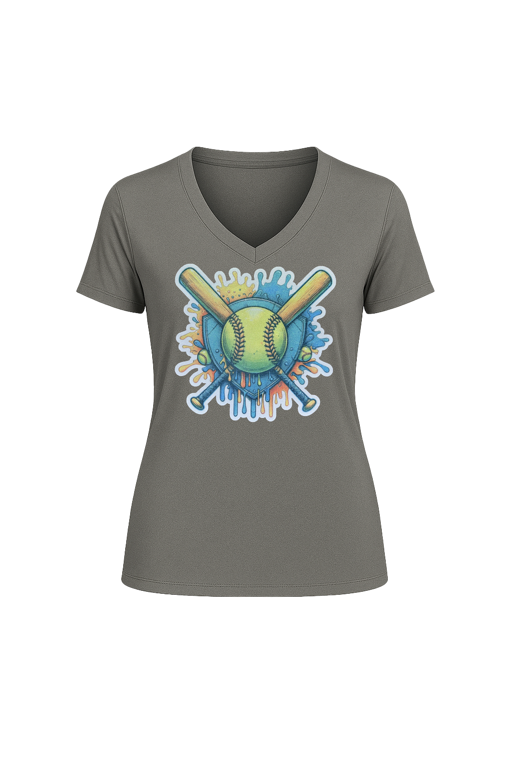 Glitter Blue Shield Short Sleeve V-Neck Tee