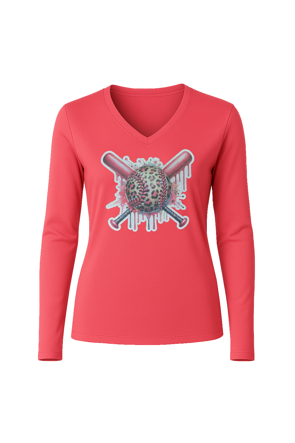 Glitter Leopard Drip Long Sleeve V-Neck Tee