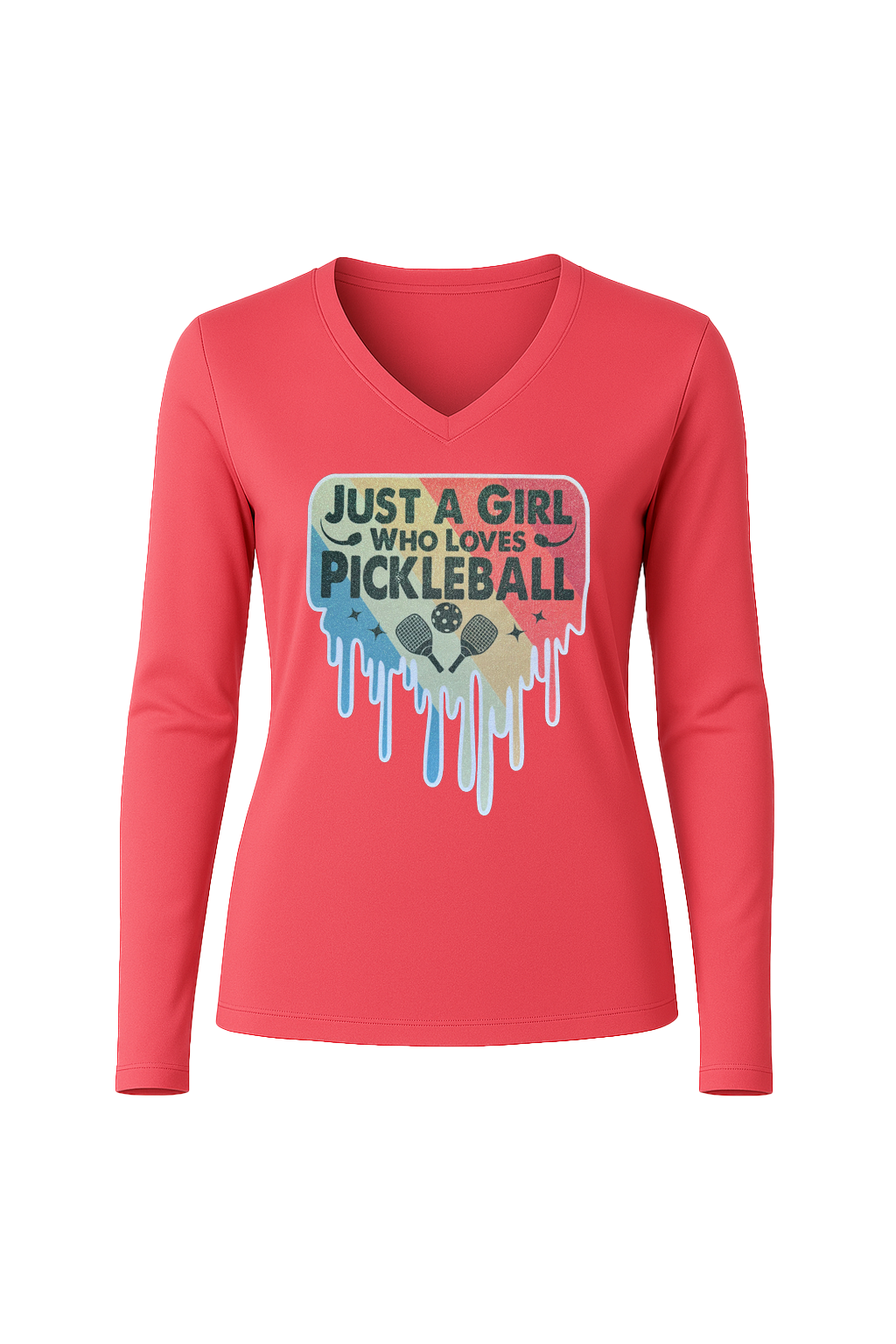 Glitter Girl Loves Pickleball Long Sleeve V-Neck Tee