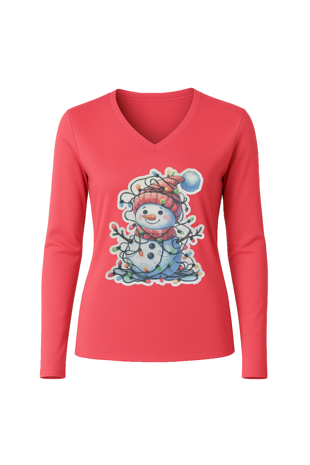 Glitter Tangled Snowman Long Sleeve V-Neck Tee
