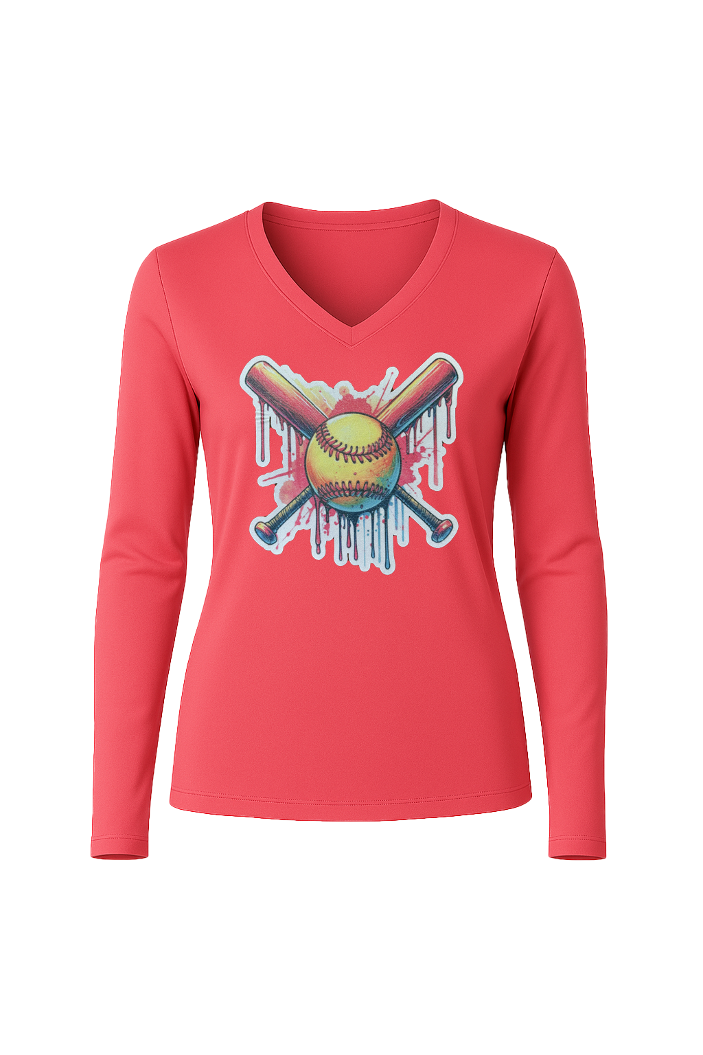 Glitter Red Drip Bats Long Sleeve V-Neck Tee