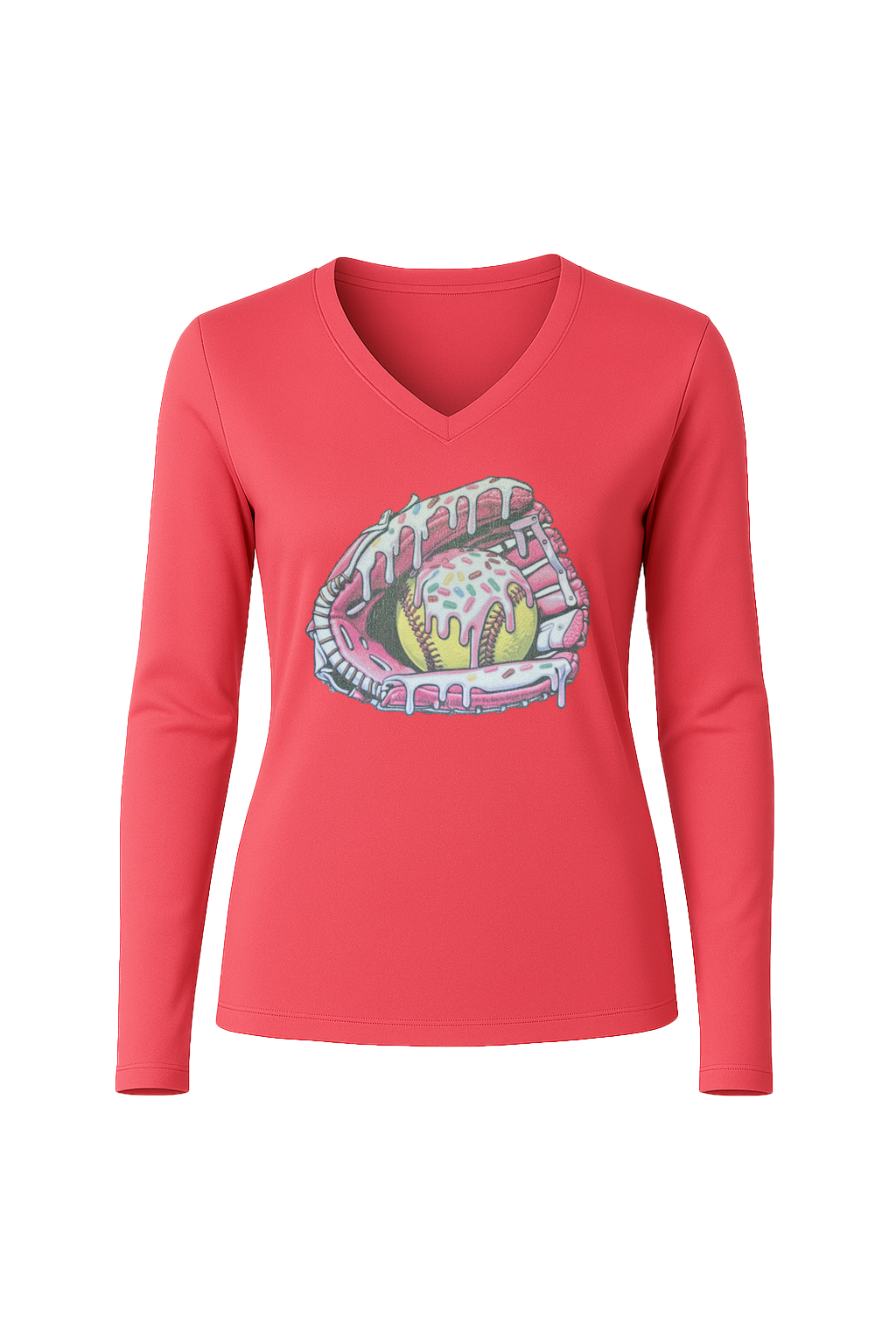 Glitter Softball Sundae Long Sleeve V-Neck Tee