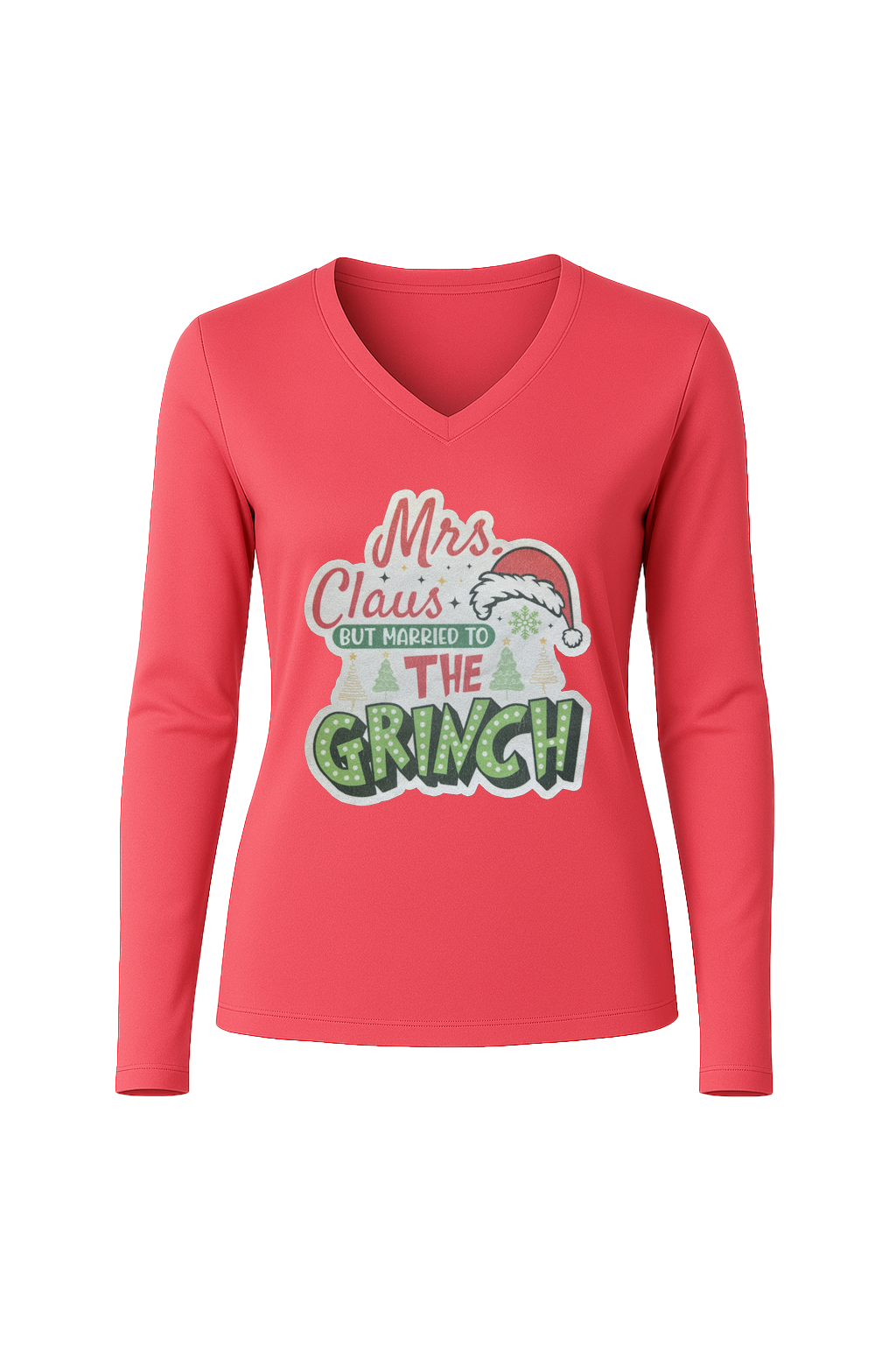 Glitter Married To The Grinch Long Sleeve V-Neck Tee