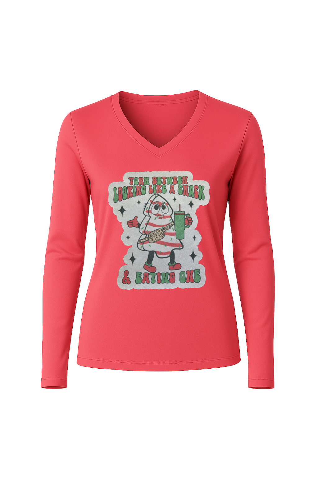 Glitter Christmas Snack Long Sleeve V-Neck Tee