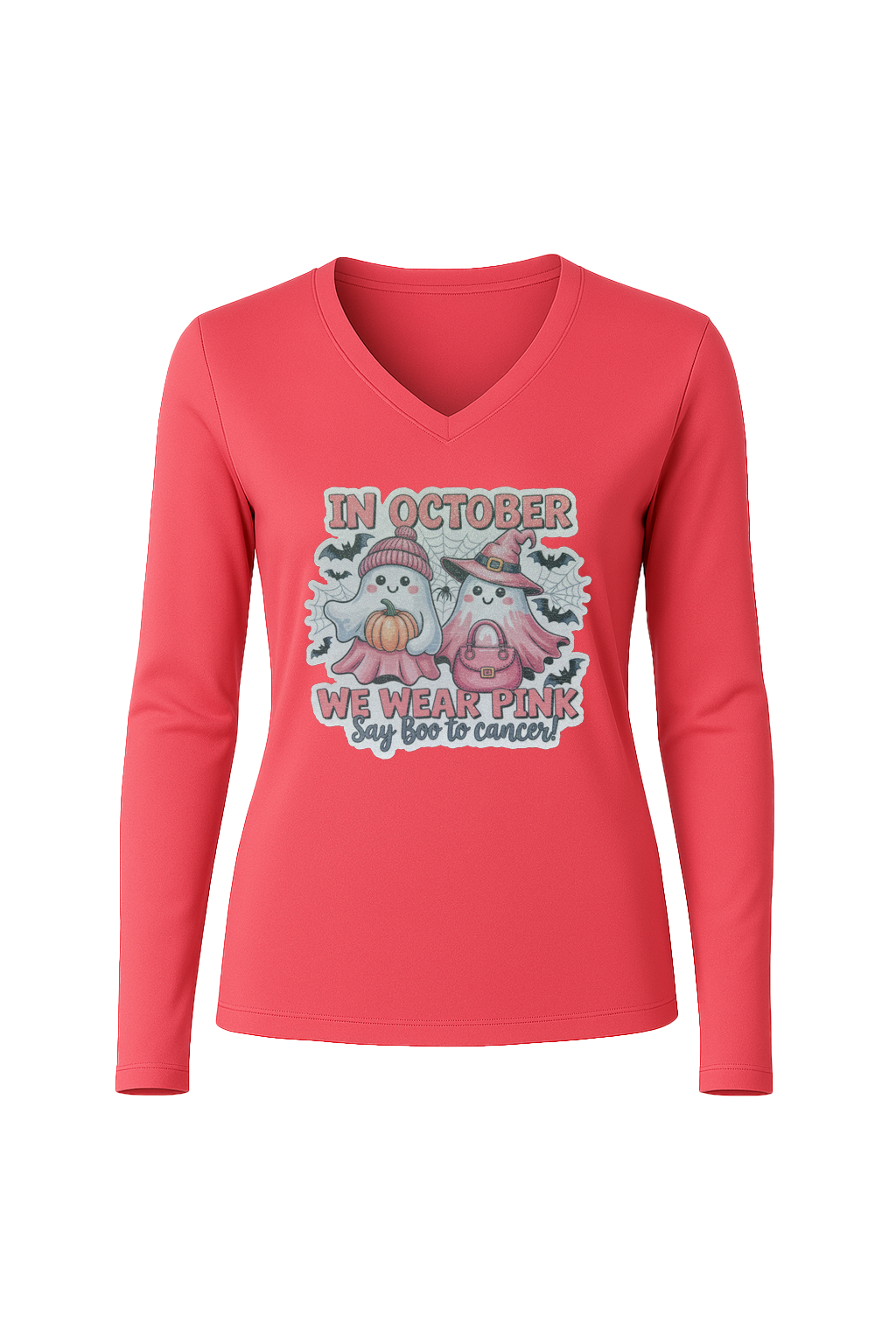 Glitter Wear Pink Say Boo Long Sleeve V-Neck Tee