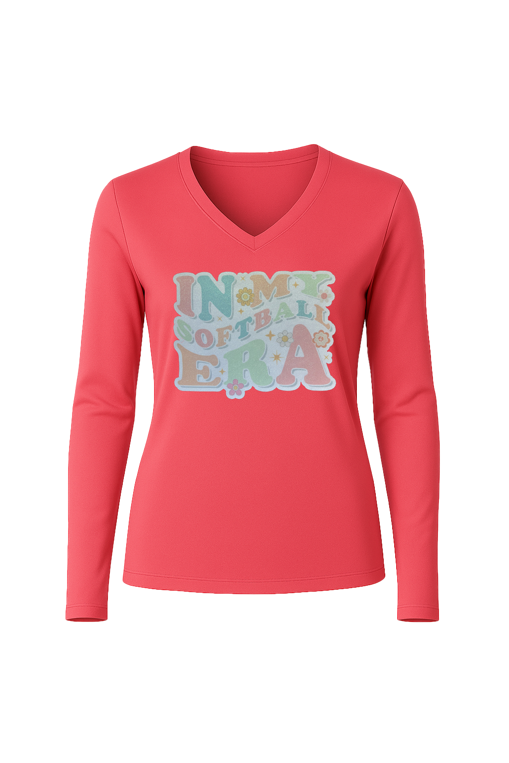 Glitter Softball Era Long Sleeve V-Neck Tee