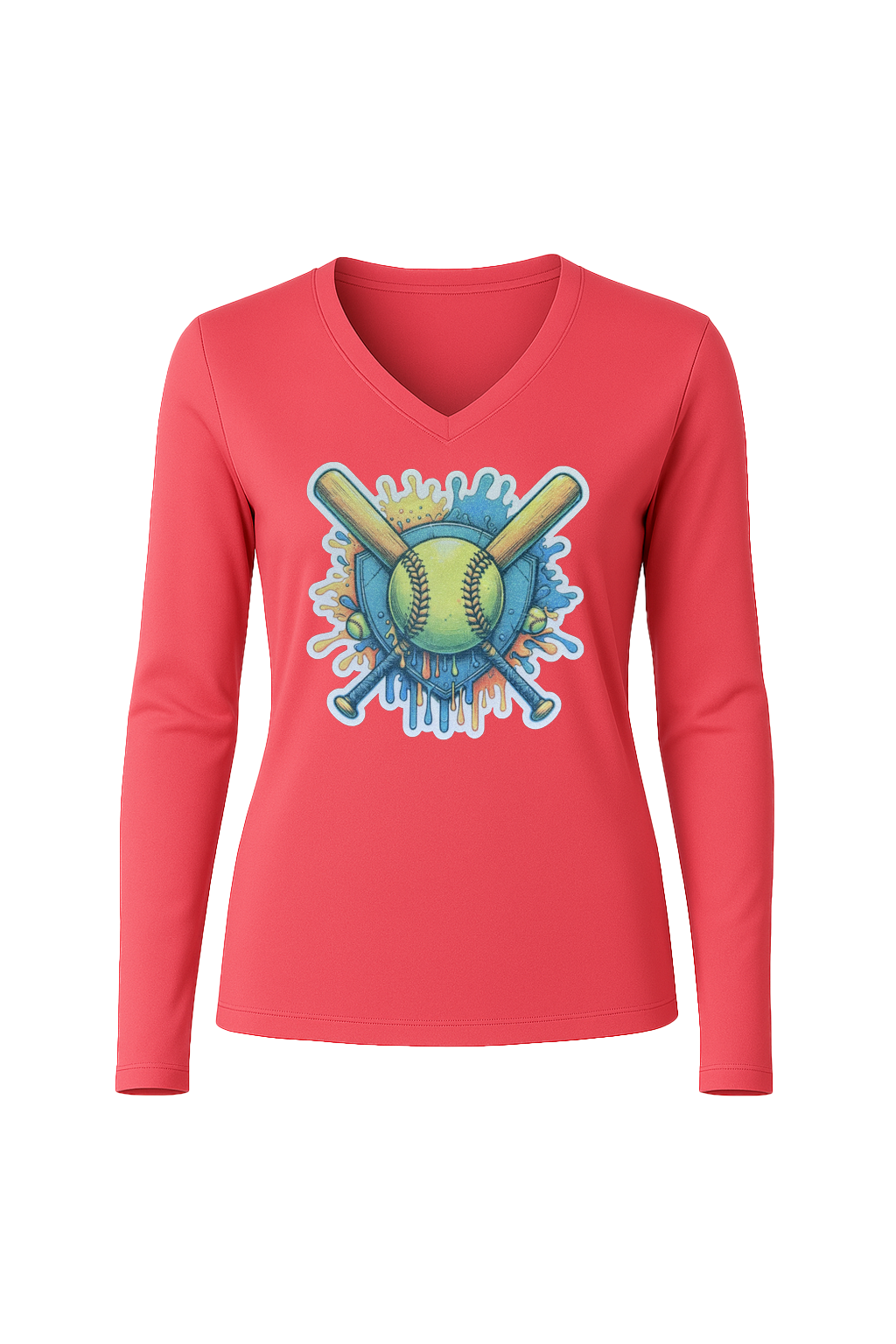 Glitter Blue Shield Long Sleeve V-Neck Tee
