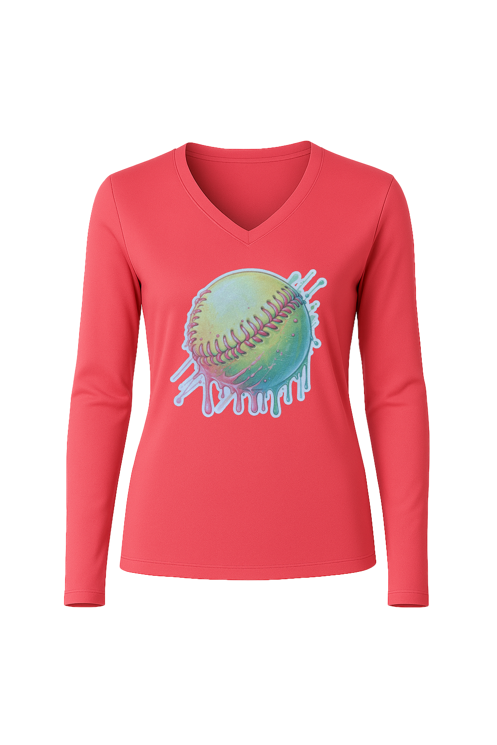 Glitter Softball Drip Long Sleeve V-Neck Tee