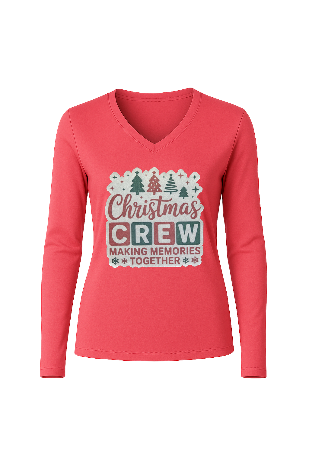 Glitter Christmas Crew Long Sleeve V-Neck Tee