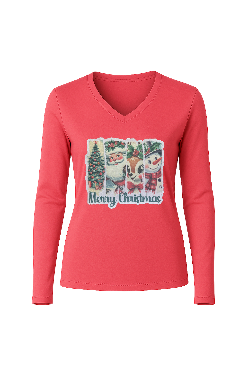 Glitter Christmas Collage Long Sleeve V-Neck Tee
