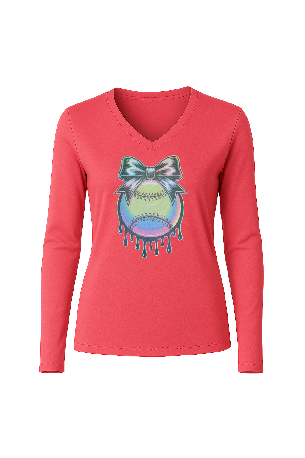 Glitter Neon Drip Long Sleeve V-Neck Tee