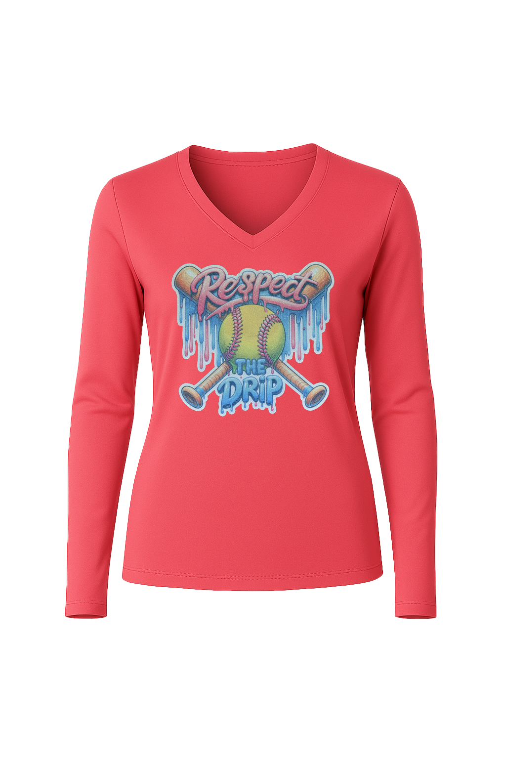 Glitter Respect The Drip Long Sleeve V-Neck Tee